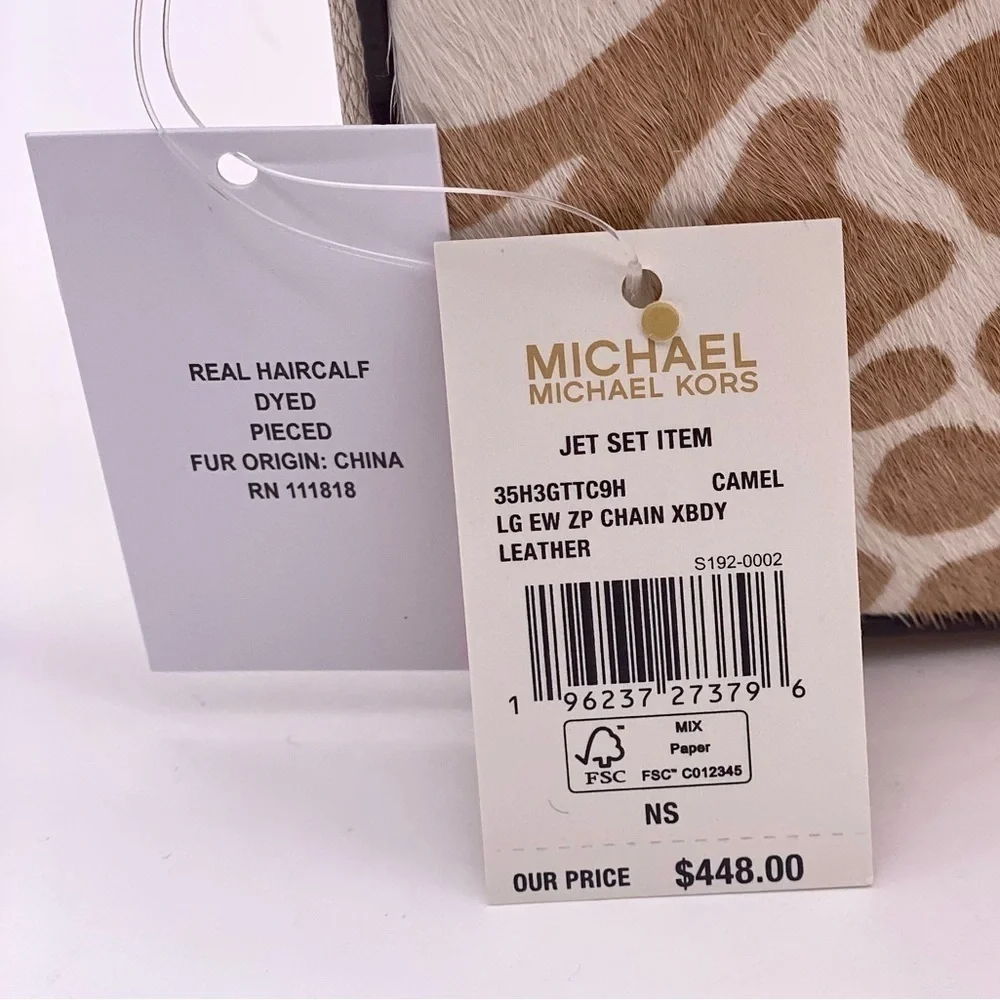 Michael Kors EW Zip Chain Crossbody Bag Real Leather Hair Calf